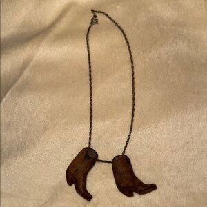 Antique/Vintage Brown Wood Cowboy Boot Necklace